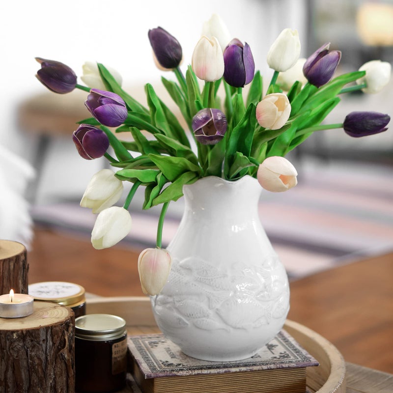 FiveSeasonStuff Real Touch Tulips Artificial Flowers â€“ 15 Stems Faux Tulip Bouquet in Gift Box for Wedding, Home Decor, Party, Floral Arrangements (Cheerful White) - Image 4